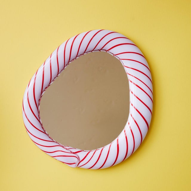 Pink Large Candy Mirror in Striped Glass by Studio Berg For Sale - Image 8 of 14