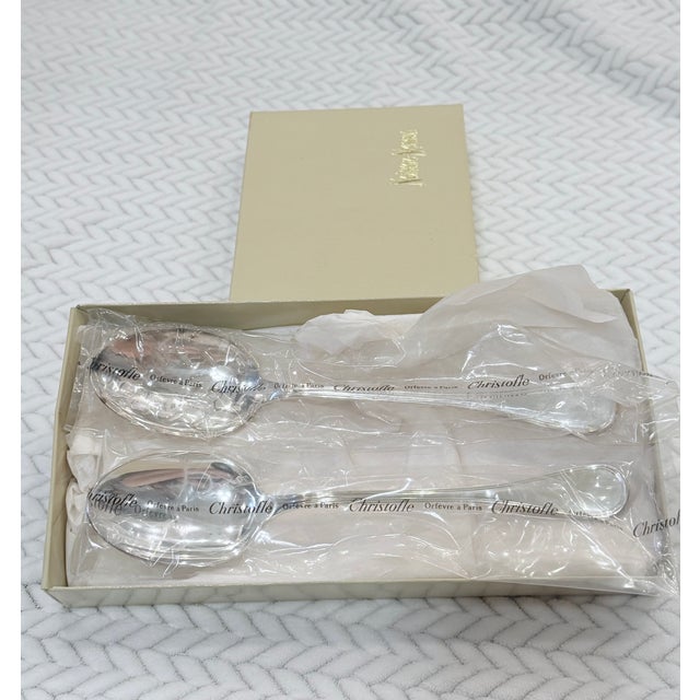 Late 20th Century Vintage Christofle Albi Silver-Plated Serving Spoons, Sealed, Set of 2 For Sale - Image 5 of 11