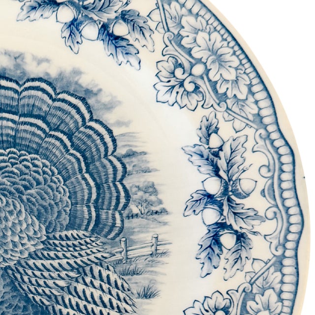 Royal Stafford English Blue & White Transferware Turkey Thanksgiving Dinner Plates - Set of 12 For Sale - Image 4 of 6