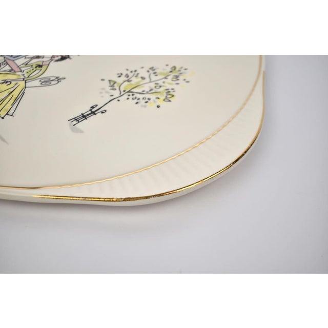 Mid Century Grünstadt Germany Pottery Ceramic Cake Plate "Café de Paris" Vintage 1950s Platter Creme Off white Ivory Gold Rim | French For Sale - Image 6 of 12
