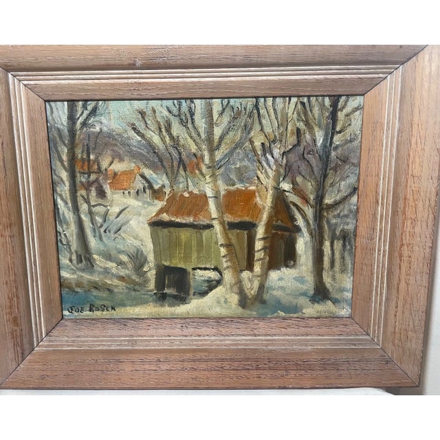 Up for sale is a very nice quality antique original winter landscape oil painting by Joe Rosen. It's painted with a...