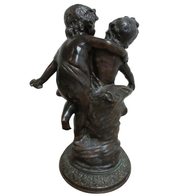 French Vintage Bronze Frolicking Boy Girl Statue Italian Regency French For Sale - Image 3 of 9