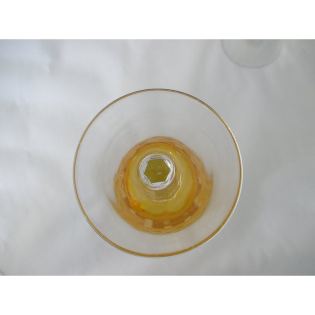 Canary Yellow Bohemian Canary Yellow Cased Cut to Clear Vintage Wine Glasses - a Pair For Sale - Image 8 of 13