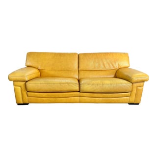 Original Vintage Modern Yellow Leather Sofa Lounger by Roche Bobois, Stamped For Sale