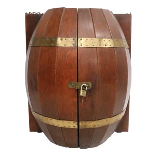 Mid Century Oak Barrel Wall Hanging Bar by Karoff C 1950/60’s For Sale