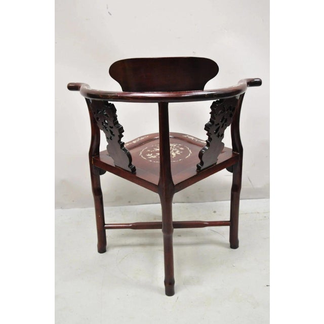 Vintage Chinese Carved Hardwood Corner Lounge Chair With Mother of Pearl Inlay For Sale - Image 10 of 10