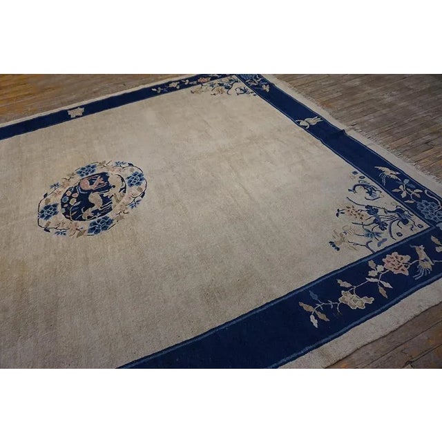 1920s Beige Traditional Chinese Floral Symbolism Antique Peking Carpet 9'3'' X 11'6'' Knotted Wool Rug For Sale - Image 9 of 10