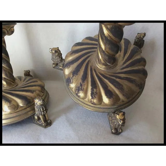Bronze Pair Antique 19thC Victorian, Gothic Candlesticks Lions Dore Bronze For Sale - Image 8 of 12