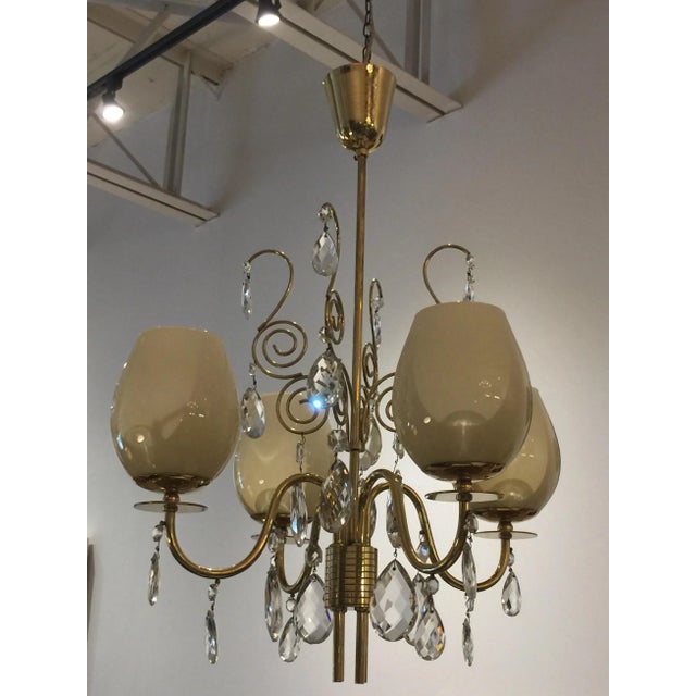 Mid-Century Modern Almari Mauri for Idman Brass and Glass Chandelier For Sale - Image 3 of 10