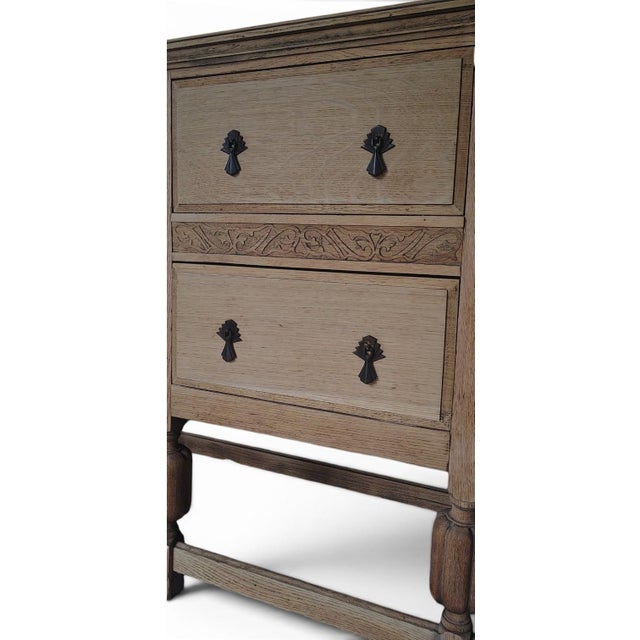 1940s Natural Tiger Oak Sideboard With Carved Detailing For Sale - Image 4 of 8