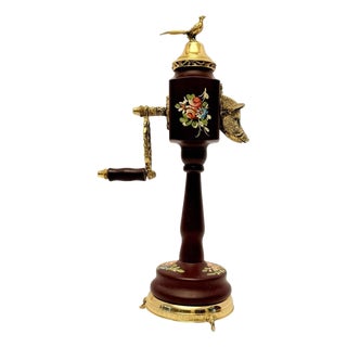 Vintage Reuge Swiss Musical Pepper Mill Grinder Boar Head Pheasant Floral Rare. For Sale