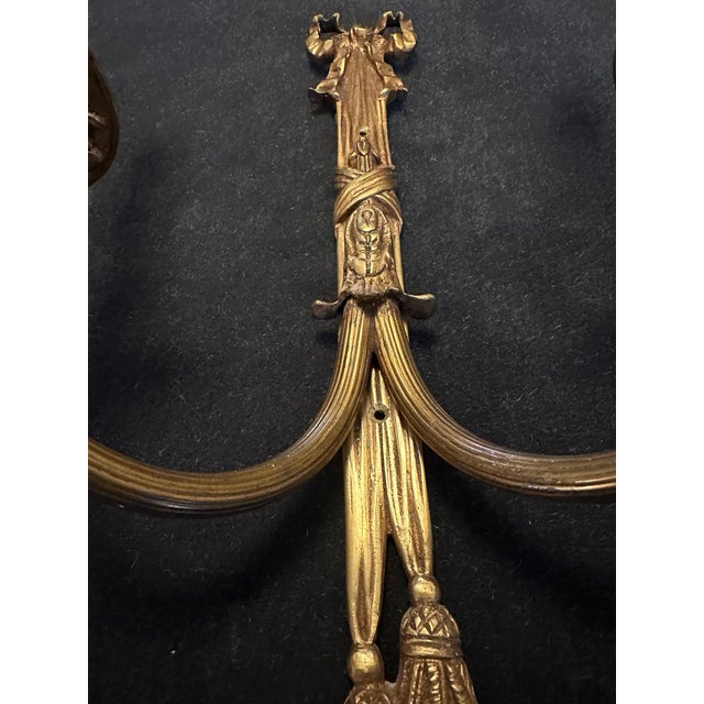 Pair of Late 20th Century Matching Brass Wall Sconces With Bows For Sale - Image 4 of 10
