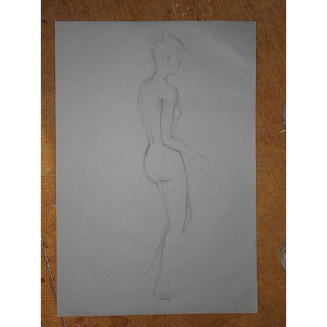 Impressionist Original Vintage Female Nude Drawing-Signed For Sale - Image 3 of 3