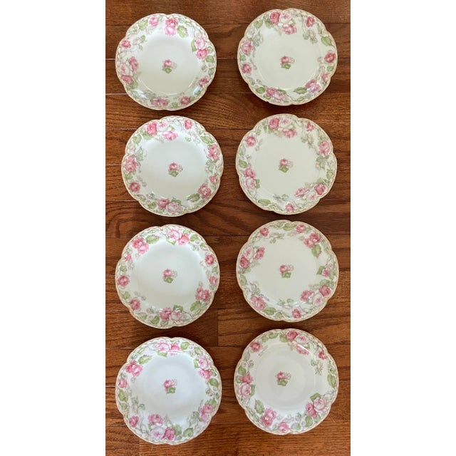 1900 - 1909 Antique Haviland & Co Limoges for e.b. Taylor Fine Porcelain Bread / Appetizer Plates Rose Pattern - Set of 8 For Sale - Image 5 of 10