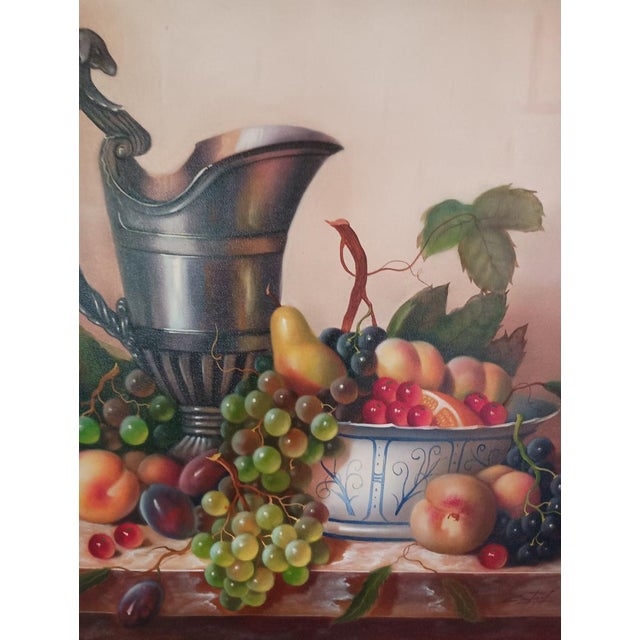 A richly detailed original oil on canvas still life by Cartiff, executed in the classical European tradition. A polished...
