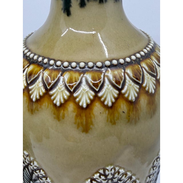 Pair of Doulton Lambeth Salt Glazed Decorated Vases 1884 For Sale - Image 4 of 16
