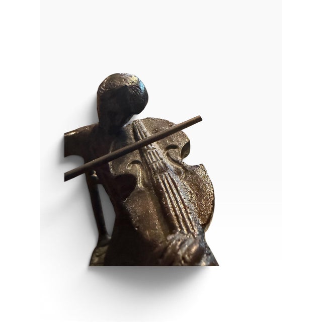 1960s Vintage Mid-Century Metal Brass Seated Violinist Sculpture For Sale - Image 5 of 12