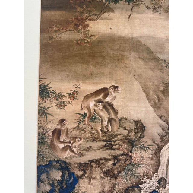 Brown Mid 20th Century Shen Quan Landscape With Monkeys Print on Xuan Paper Scroll For Sale - Image 8 of 18
