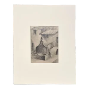 A 1930 Graphite on Paper Drawing Depicting a Fountain in Saou, France by Artist Leontine Wallace