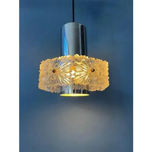 Glass Mid-Century Crystal Glass Hanging Lamp with Chrome Frame For Sale - Image 7 of 11