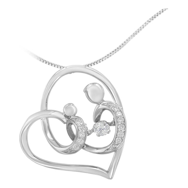 .925 Sterling Silver 1/6 cttw Diamond Heart Pendant Necklace (H-I, I1-I2) For Sale