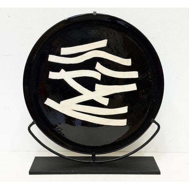 Large Abstract Moroccan Glazed Pottery Charger Plates on Stands, Per Item For Sale - Image 9 of 14