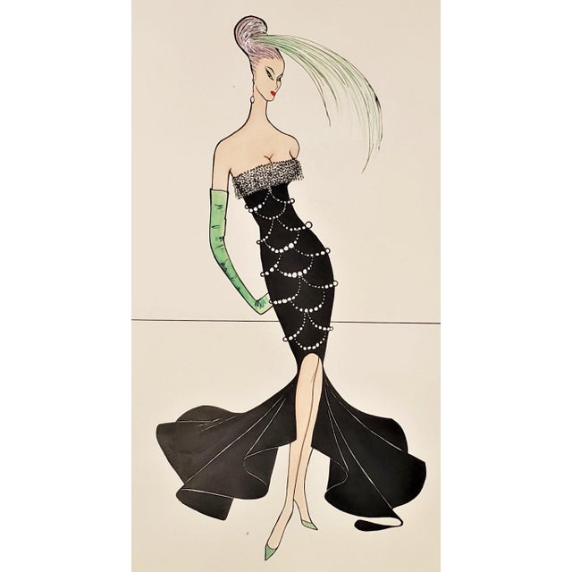 1950s MidCentury Fun French Cabaret Costume Design Fashion Drawing, Documentation Chairish