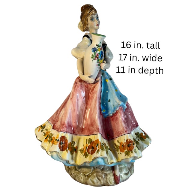Large 16 In. Tall Mid-Century Italian Porcelain Woman Holding a Water Jug For Sale - Image 16 of 16