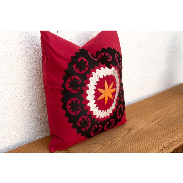 Boho Chic 16"sq Black Scalloped Suzani Pillow Cover For Sale - Image 3 of 7