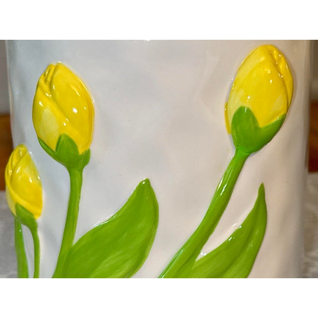 Ceramic Planter With Hand Painted Tulips For Sale In New York - Image 6 of 10