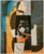 An excellent period full-color print after Cubist painting "Joueur de Cartes" (Card Player, 1913-1914) by Pablo Picasso....