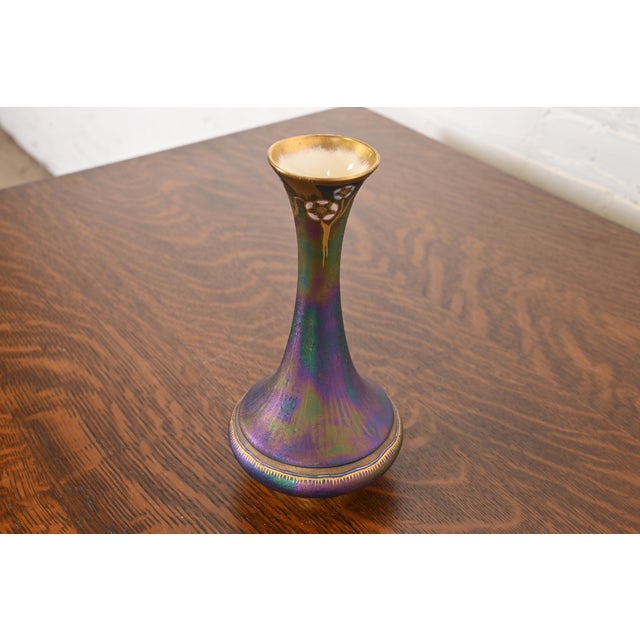 Art Deco Carlsbad Austrian Art Nouveau Porcelain Iridesecent Vase, Late 19th Century For Sale - Image 3 of 12