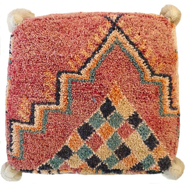 Abstract Vintage Berber Wool Pouf For Sale - Image 3 of 8