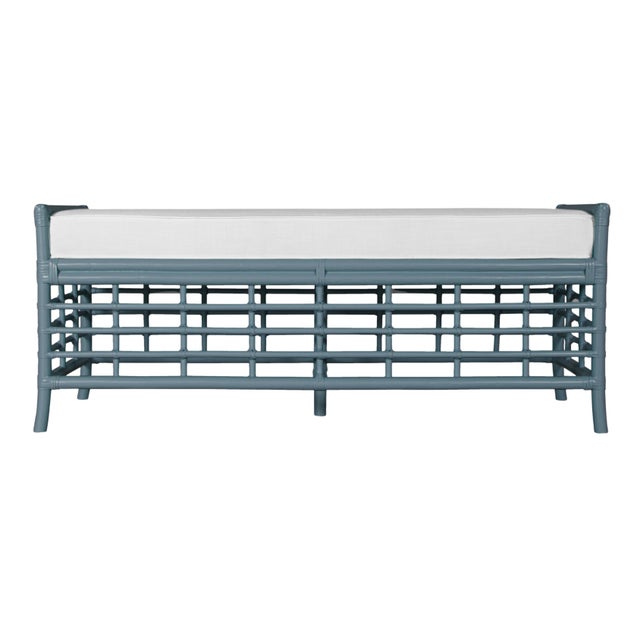 Wood Luna Bench - Regatta Blue For Sale - Image 7 of 7