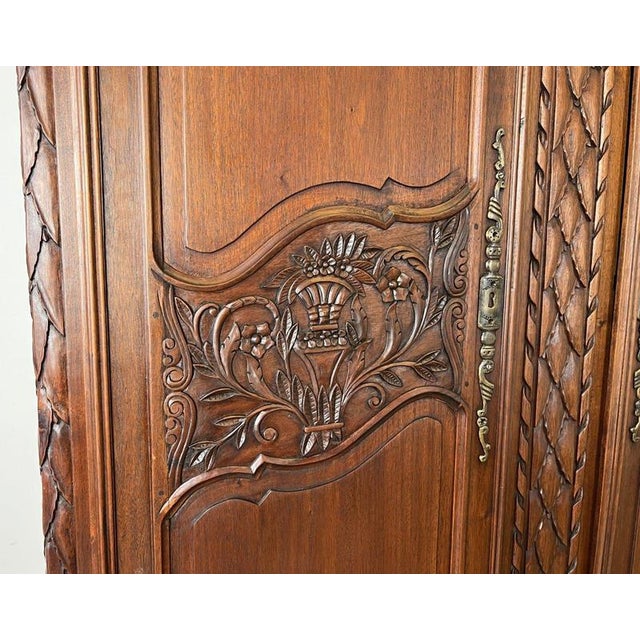 Vintage French Louis XVI Style Carved Walnut 2-Door Wardrobe For Sale - Image 13 of 18