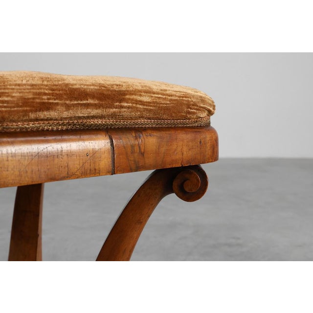 Art Deco Walnut Stool with Fabric, Italy, 1920s For Sale - Image 4 of 11