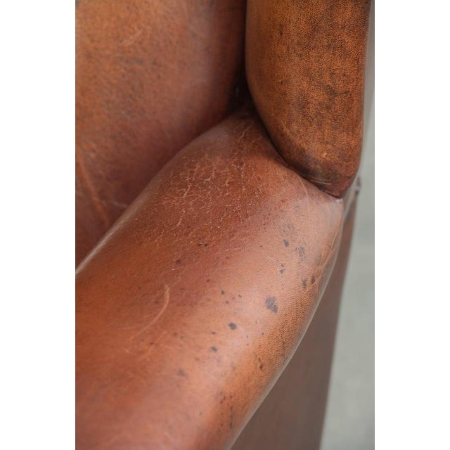 Sheepskin Wing Armchair in Cognac Color For Sale - Image 9 of 13