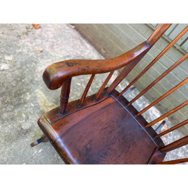 Antique Ealry American Primative Rustic Spindle Back Windsor Style Rocker Chair For Sale - Image 15 of 17