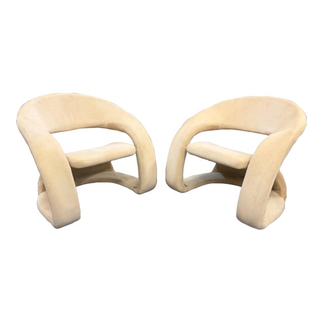 1980s Pair Postmodern Jaymar Cantilever Sculptural Lounge Chairs For Sale