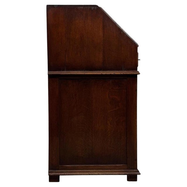 Antique Early 20th Century English Oak Bureau with Fitted Interior For Sale - Image 9 of 14