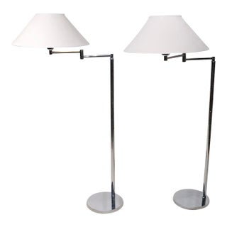 Pair of Walter Von Nessen Flex Arm Bauhaus Design Floor Lamps C. 1970's For Sale