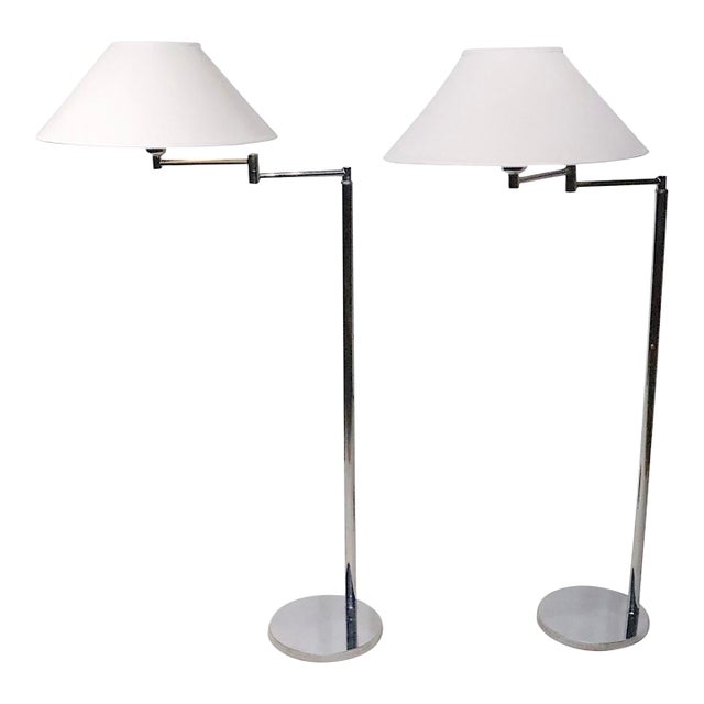 Pair of Walter Von Nessen Flex Arm Bauhaus Design Floor Lamps C. 1970's For Sale