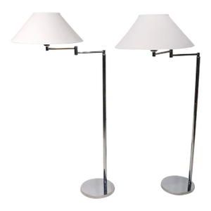 Pair of Walter Von Nessen Flex Arm Bauhaus Design Floor Lamps C. 1970's