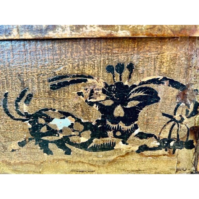 Paper 19th Century Antique Distressed Lidded Box, Chinese Paper Mache For Sale - Image 7 of 18