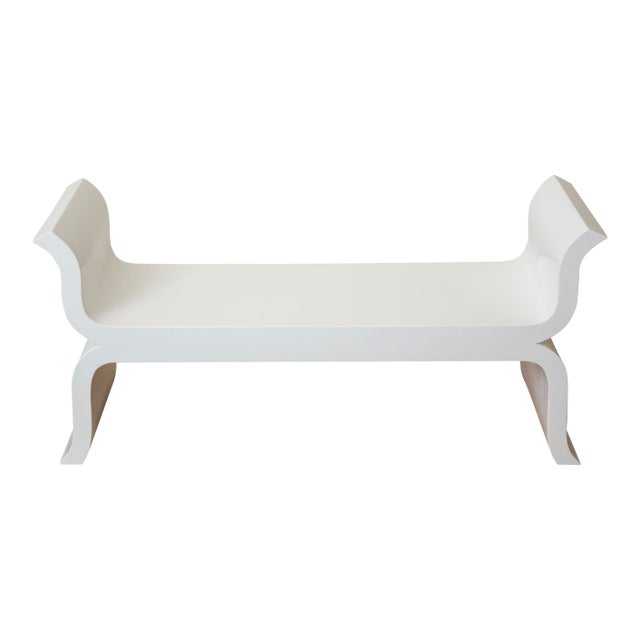 Regency Style White Lacquered Over Wood Scrolled Curved Bench Restored 90's For Sale