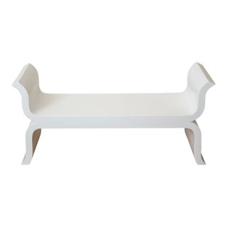 White Lacquered Over Wood Scrolled Curved Regency Style Bench Restored 90's For Sale