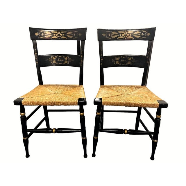 Vintage Nichols & Stone Hitchcock Style Rush Bottom Chairs With Black