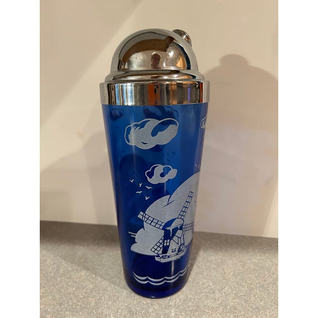 Art Deco 1940's Cobalt Blue Glass Cocktail Shaker Windmill Cloud Water ...