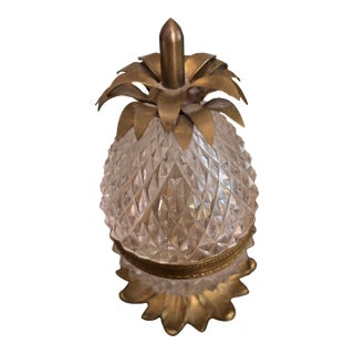Vintage Pineapple Crystal and Brass Table Lighter Decor Object For Sale