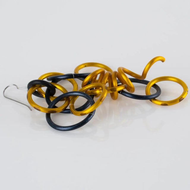 David Spada Space Age Gold and Black Aluminum Dangle Pierced Earrings For Sale In Atlanta - Image 6 of 8
